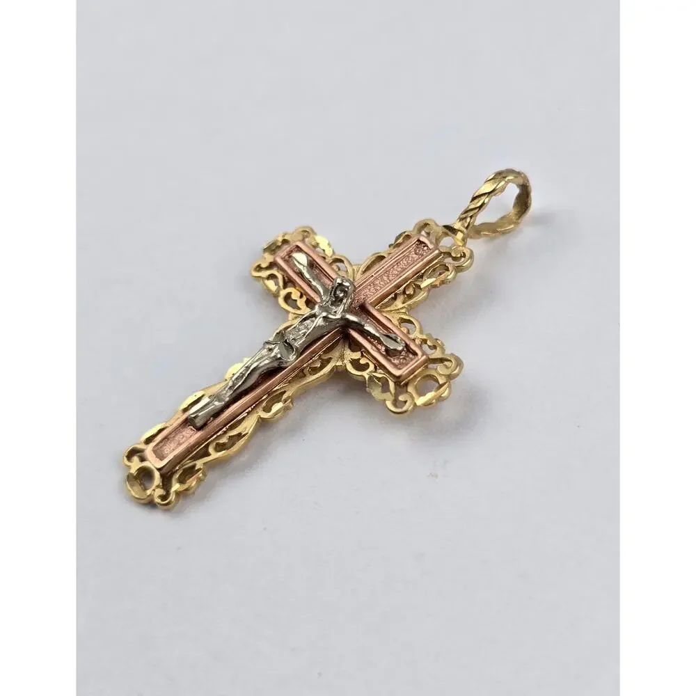 Michael Anthony 14k Tri-Color Gold Cross Crucifix 4.4g. large bale for chain